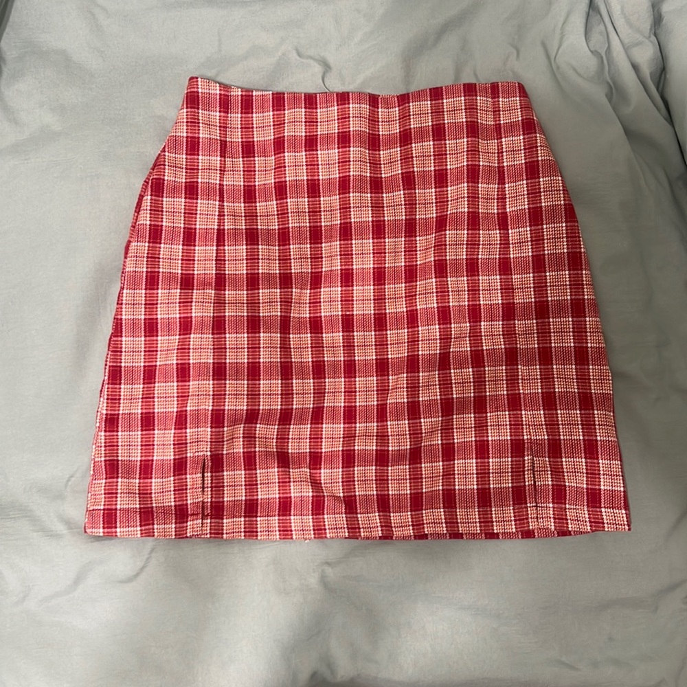 Brandy Melville John Galt Cara Red Plaid Checkered Mini Skirt